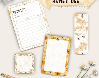 Honey Bee Stationery Set: Printable Planner, Notepads & Bookmark (Digital Download)