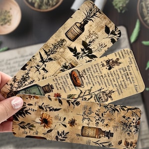 Vintage Botanical Bookmarks: Laminated Herbalist Apothecary Set