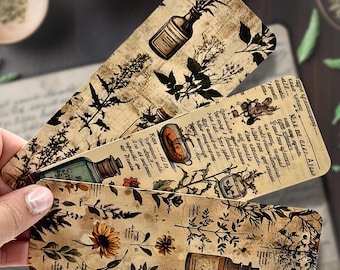 Vintage Botanical Bookmarks: Laminated Herbalist Apothecary Set