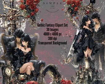 Gothic Fantasy Couples Clipart | High Resolution Images with Transparent Background (Digital Download)