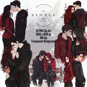 20 PNG clip art images of couples in various poses. The images are set against a transparent background. The images are 4056 x 4056 pixels and 300 dpi. The text 'Real SIMPLE STUDIO' is at the top of the image. The text '20 PNG Clip Art 4056 x 4056 px 300 dpi Transparent Background' is in the middle of the image.