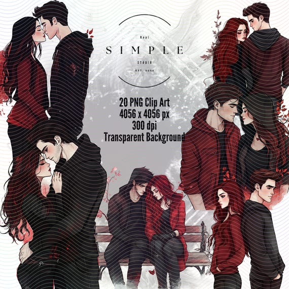 Gothic Couple Clipart: Dark Romance PNG Bundle (Digital Stickers)