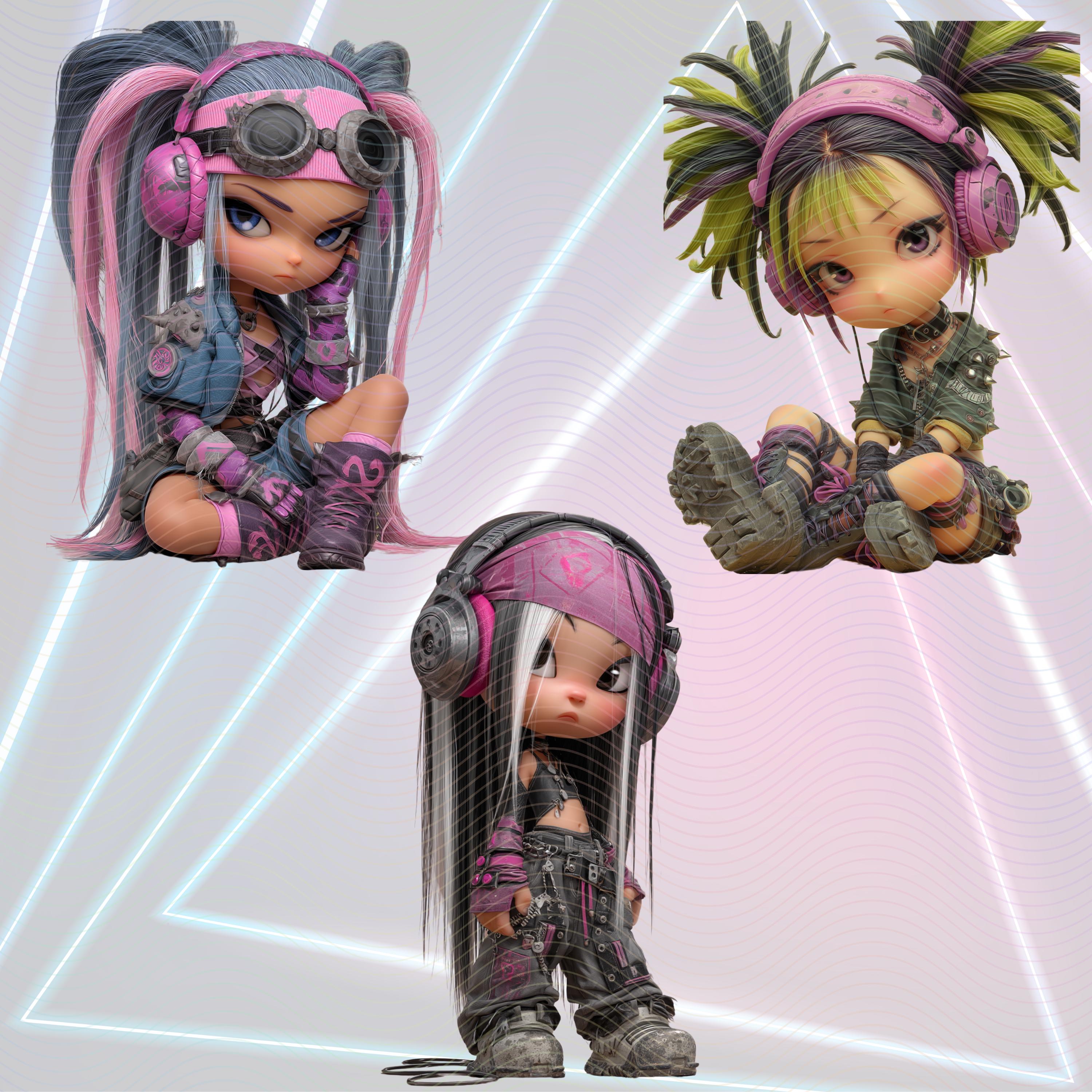 Cyberpunk Chibi Clipart Bundle: Rave Girls, Neon Pngs (digital Download ...
