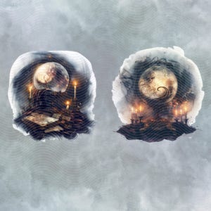 Mystical crystal ball with gothic candle altar – perfect focal sticker for spreads