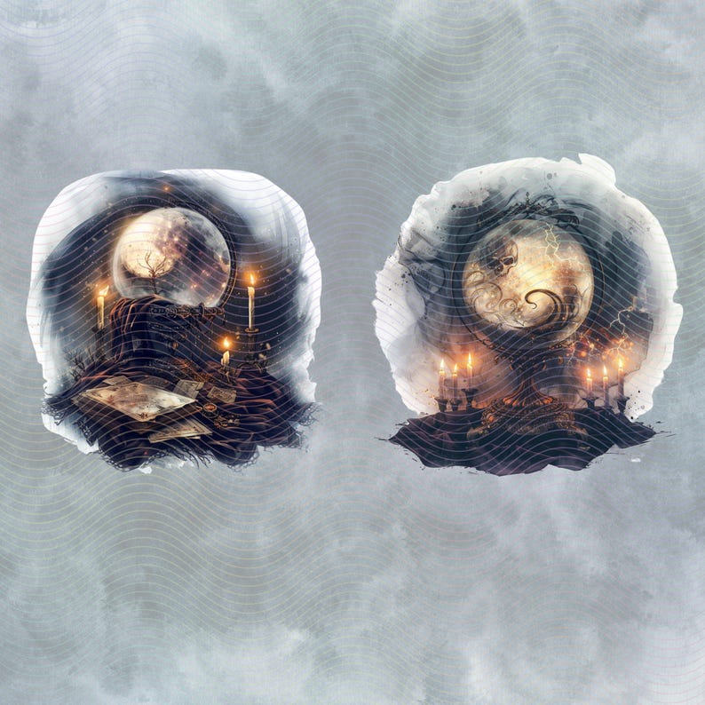 Mystical crystal ball with gothic candle altar – perfect focal sticker for spreads