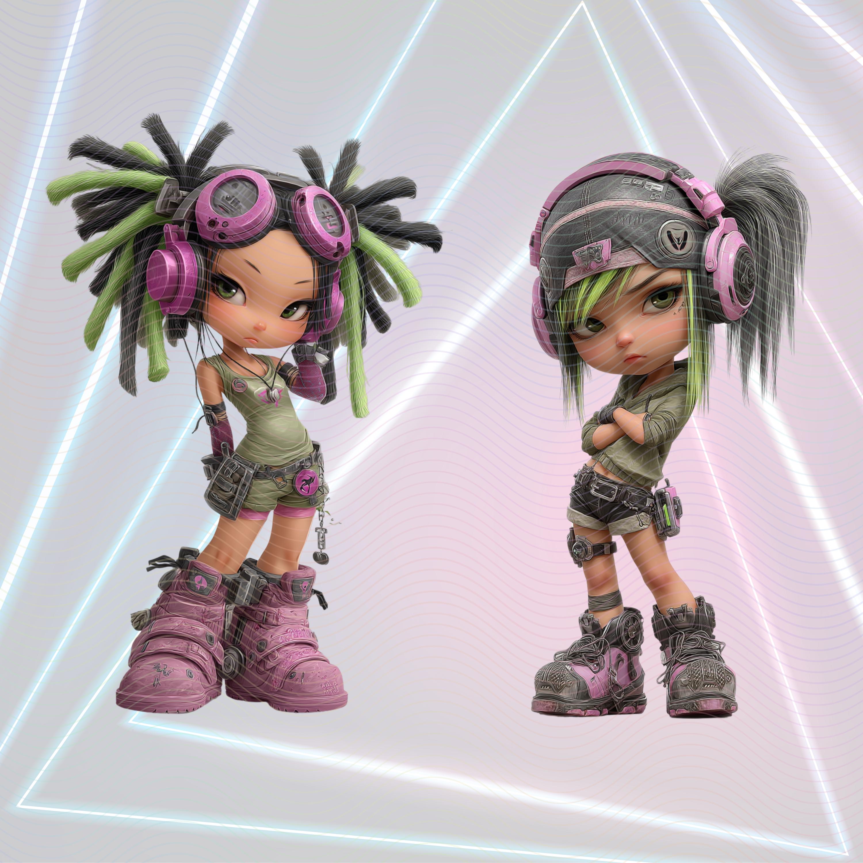 Cyberpunk Chibi Clipart Bundle: Rave Girls, Neon Pngs (digital Download ...