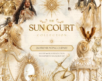 Romantasy Clipart | Royal Fantasy Characters | Gold Celestial Couples PNG