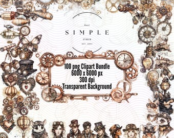 Steampunk Ephemera Clipart Bundle: 100 Vintage PNG Graphics (Digital Download)