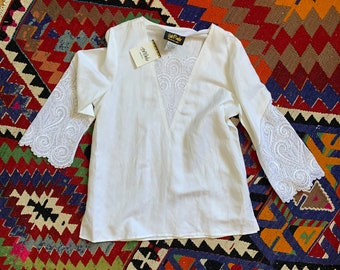 1980’s Romantic Linen Tunic . Bob Mackie Wearable Art .  - large