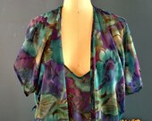 Vintage 1960 s Floral Babydoll Sleep Set 60 s Novelty Robe Camisole Nightgown 1960s Purple Nylon Mini Slip 60s MCM Undercover Wear Pyjamas