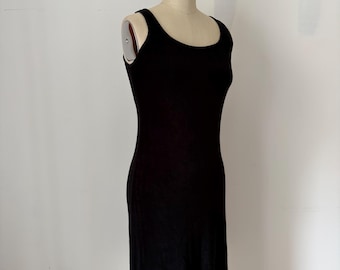 VTG 90s Chico’s Travelers Black Ribbed Midi Dress USA Made Slit Hem Size 0 / S