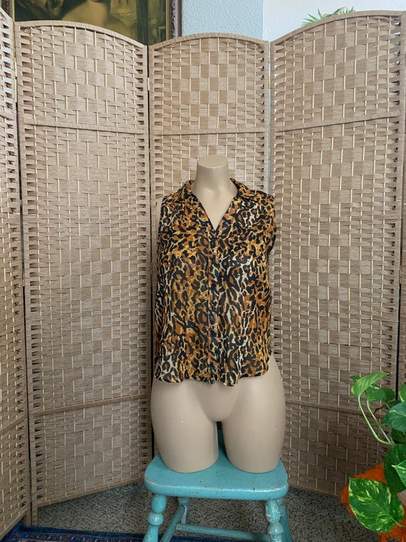 1990s Tailored Leopard Blouse . Mink Pink .  - sma