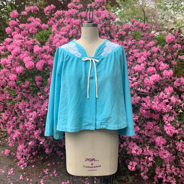 1950s Cheery Velour Bed Jacket . Deanna .  - small / medium