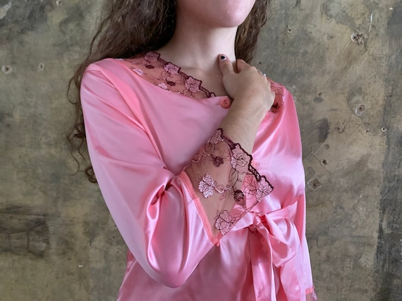 1990’s Raspberry Satin Pajamas - small / medium - image 2