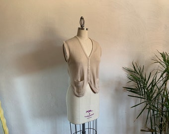 Vintage 90s Knit Vest / Beige Wool Blend Cardigan VestGolden Touch - large