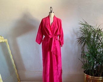 1980s Bright Cheery Robe . Silk .-  medium / large