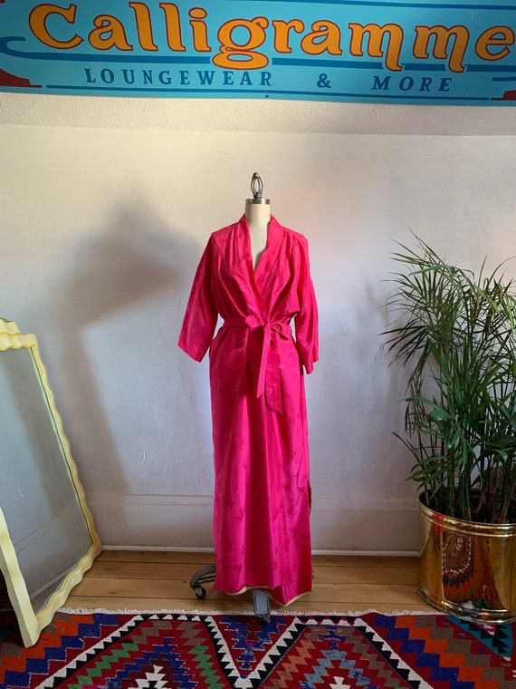 1980s Bright Cheery Robe . Silk .-  medium / large