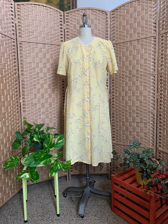 1980s Lemony Crepe Button Dress . Made in England… - image 6