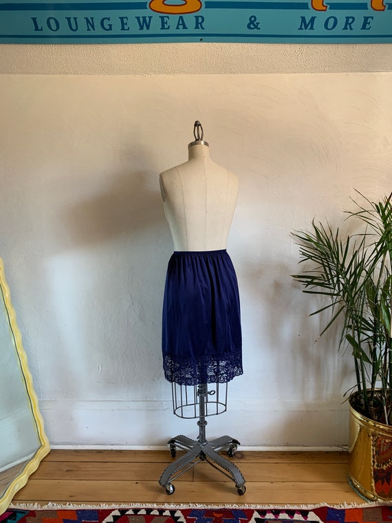 70’s Navy Blue Full Slip with Lace Trim by Vanity Fair main image 0