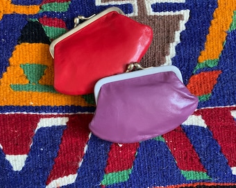 1960&#39;s Color Block Coin Purse . Italian Leather . Gimbels