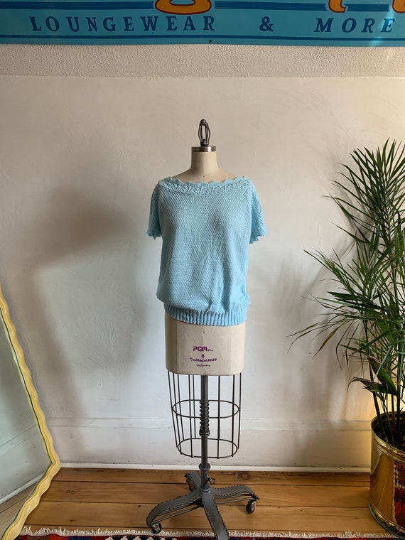 1960’s Darling Sky Blue Knit Blouse - Haband! - me