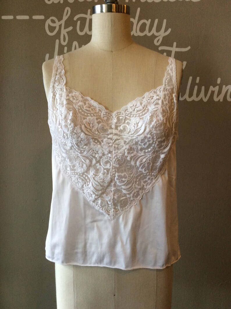 1960s White V Neck Cami 60s Vanity Fair Lace Up Tank Image 0