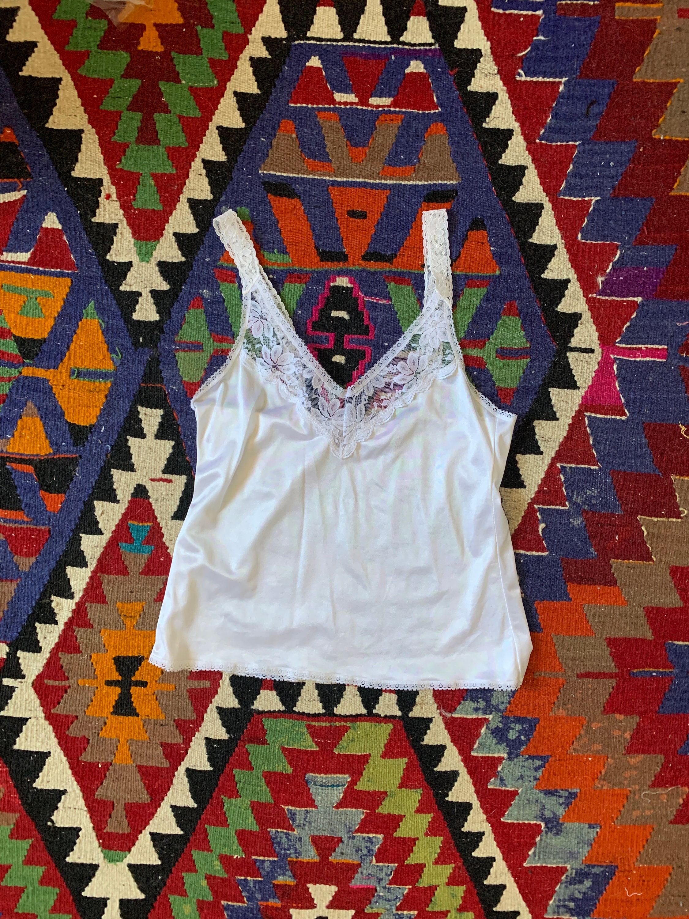 Cami Tank Multi Fabric/camisole Multi Color/ Cotton and Silk/ One of a  Kind/upcycled /flower Detail/size Small 