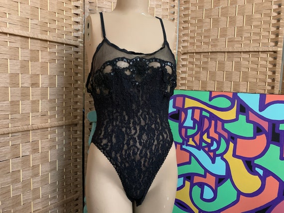 1990s Romantique Black Bodysuit . Frederick's of … - image 2