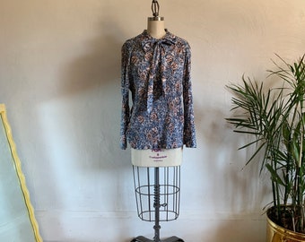 1970’s Flirty Floral Pussybow Blouse - large / extra large