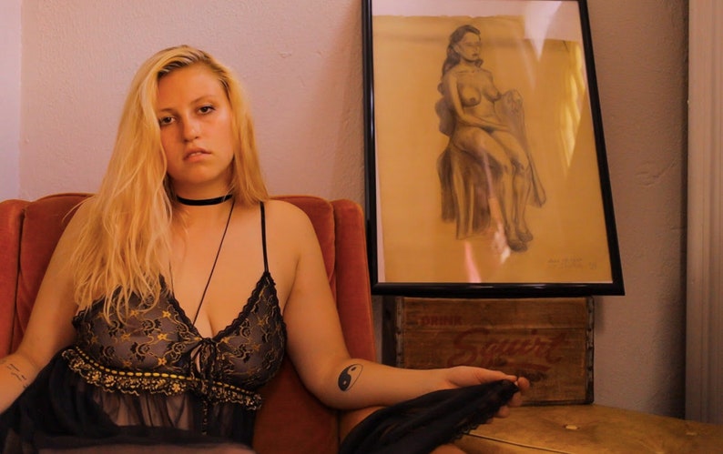 large 1970s Noir Chiffon Nightgown