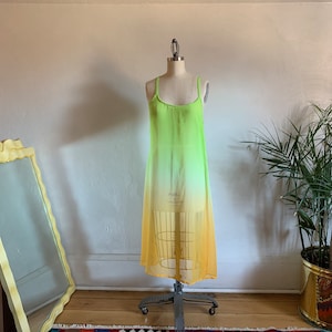 1990’s Sheer Citrus Ombre Slip Dress . Romantic Moods . - medium