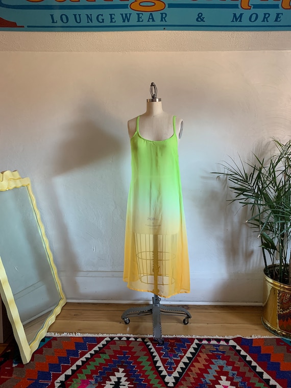 1990’s Sheer Citrus Ombre Slip Dress . Romantic Mo