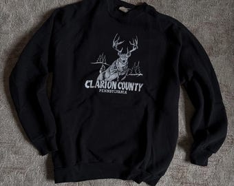 VTG 80s Springfoot Clarion County PA Deer Raglan Sweatshirt Black Size L 50/50