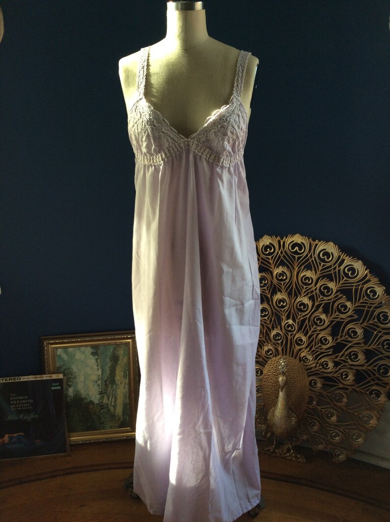 70s Lilac Cotton Day Dress 70 S Embroidered Floral Etsy
