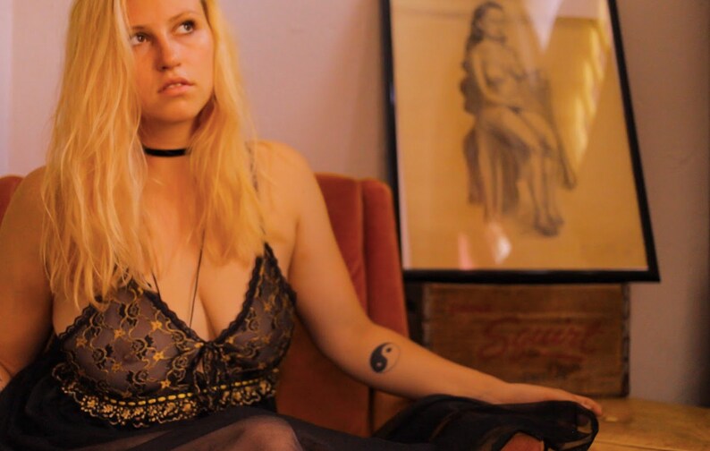 large 1970s Noir Chiffon Nightgown