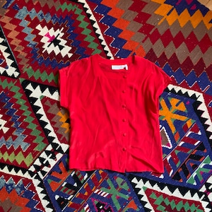 1980’s Cherry Red Silk Blouse - Chaus Hong Kong - large . 14