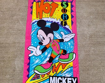 Vintage Walt Disney Mickey Mouse Beach Towel Hot Surf Mickey 90s Rad Bright