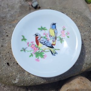 Vintage vogels op bloementakken miniatuur borddecor ring trinketschaaltje