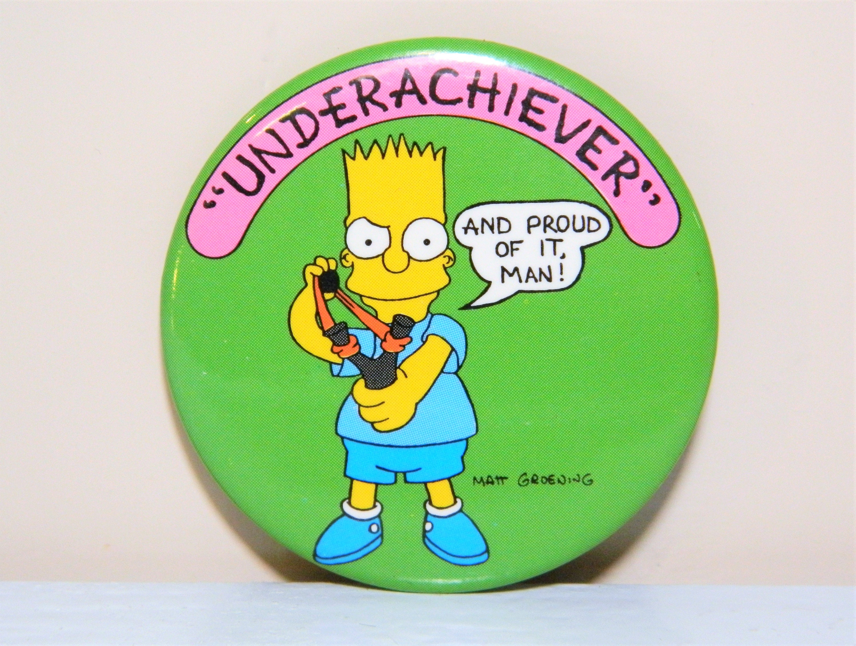Vintage 1989 Bart Simpson Underachiever Pinback Button The Simpsons