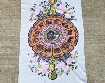 Vintage 1970s Zodiac Signs Astrology Beach Towel