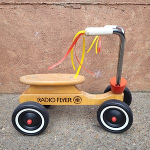 Vintage Radio Flyer Drewniany Wózek Hulajnoga Jeździk Prawdziwy Mard Maple Drewno Wyprodukowano w USA Zabawka Dla Dzieci