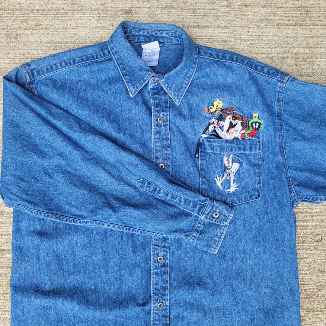 Chemise Vintage 1995 Tweety & Sylvester - Homme - Rouge à Rayures - Taille XL