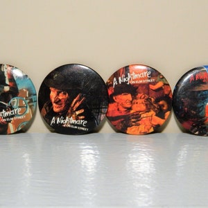 Vintage New 1983 Freddy Krueger Nightmare On Elm Street Pinback Buttons Set Of 4 Cult Classic 80s Horror Movie