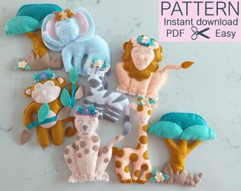 Safari Theme PDF Instructions | 7 pastel decorations | felt mobile, garland | flower crowns | handmade nursery decorations | DIY tutorial