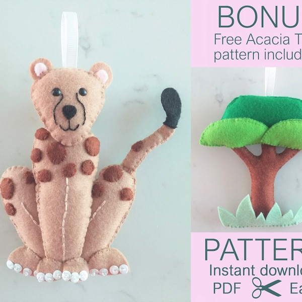 Cheetah Safari Theme Felt PDF Pattern | For mobile, garland | Animal themed, handmade nursery decorations | DIY tutorial, BONUS included