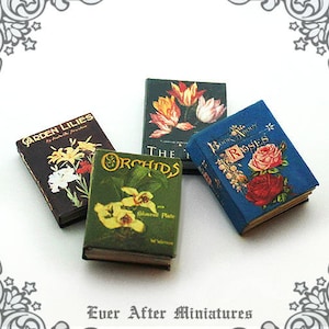4 Blumen Puppenhaus Miniaturbücher Set 1:12 - Vollständiger Satz von 4 Blumen Miniaturbuch Miniaturgartenblume DIY Blumenbuch druckbarer DOWNLOAD