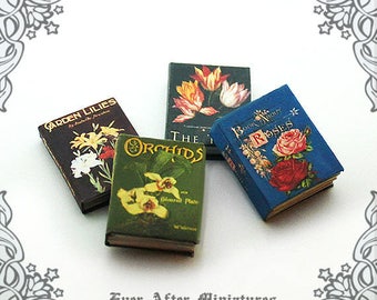 4 Flower Dollhouse Miniature Books Set 1:12 – Full Set of 4 Flower Miniature Book Miniature Garden Flower DIY Flower Book Printable DOWNLOAD