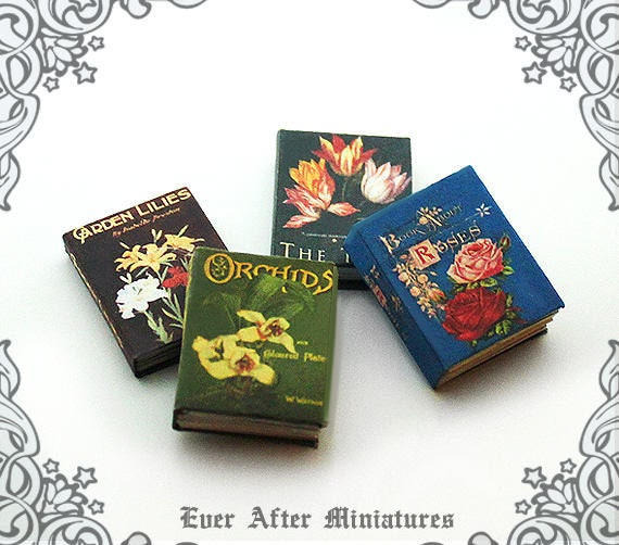 4 Flower Dollhouse Miniature Books Set 1:12 – Full Set of 4 Flower Miniature Book Miniature Garden Flower DIY Flower Book Printable DOWNLOAD