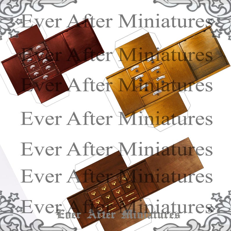 1:12 Dollhouse Miniature Apothecary Cabinet – 3 Printable Halloween Miniature Cabinet Curiosity Dollhouse Alchemy Potion Miniature DOWNLOAD