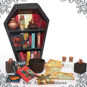 COFFIN Halloween Dollhouse Bookcase – 1:12 DIY Vampire Coffin Halloween Miniature Dollhouse Bookcase Miniature Book Case Printable DOWNLOAD